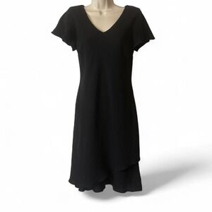 Vintage 90s S.L. Fashions Black Flutter Sleeve Layered Hem Dress, Women's Size 6